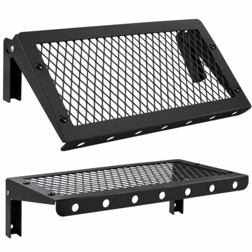Sedesbon Floating Wall Shelves Set of 2, Black Floating Shelves,Wall-Mounted Bookshelf,Mesh Panel, Used in Living Room, Kitchen, Bathroom, Garage,Folding with Hooks