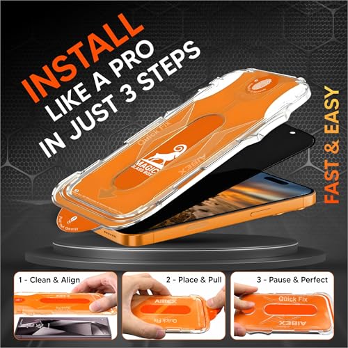 Image of AIBEX Privacy Tempered Glass Screen Protector for iPhone 13 /13 Pro /14 /16E | 9H Hardness | HD Clarity |Anti-Spy Privacy Protection | Easy Installation Kit with Applicator | Bubble-Free, Case Friendly