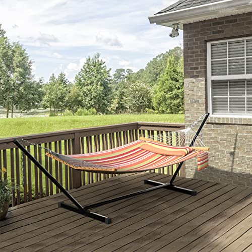Double Hammock With Stand Included, Heavy-Duty 2 Person Hammock 450Lbs Capacity, Hammock Chair With Stand, Detachable Pillow And Cup Holder, Perfect For Indoor/Outdoor Patio, Deck, Tropical Stripe #TOP1