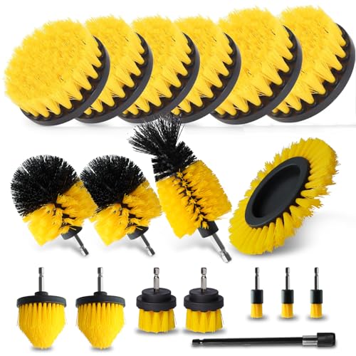 18 Pcs Drill Brush Attachments Set,Power Cleaning Scrub Brushes with Extend Long Attachment,Grout Cleaner for Tile Floors,Car Detailing, Carpet, Tile Grout, Sinks (18)