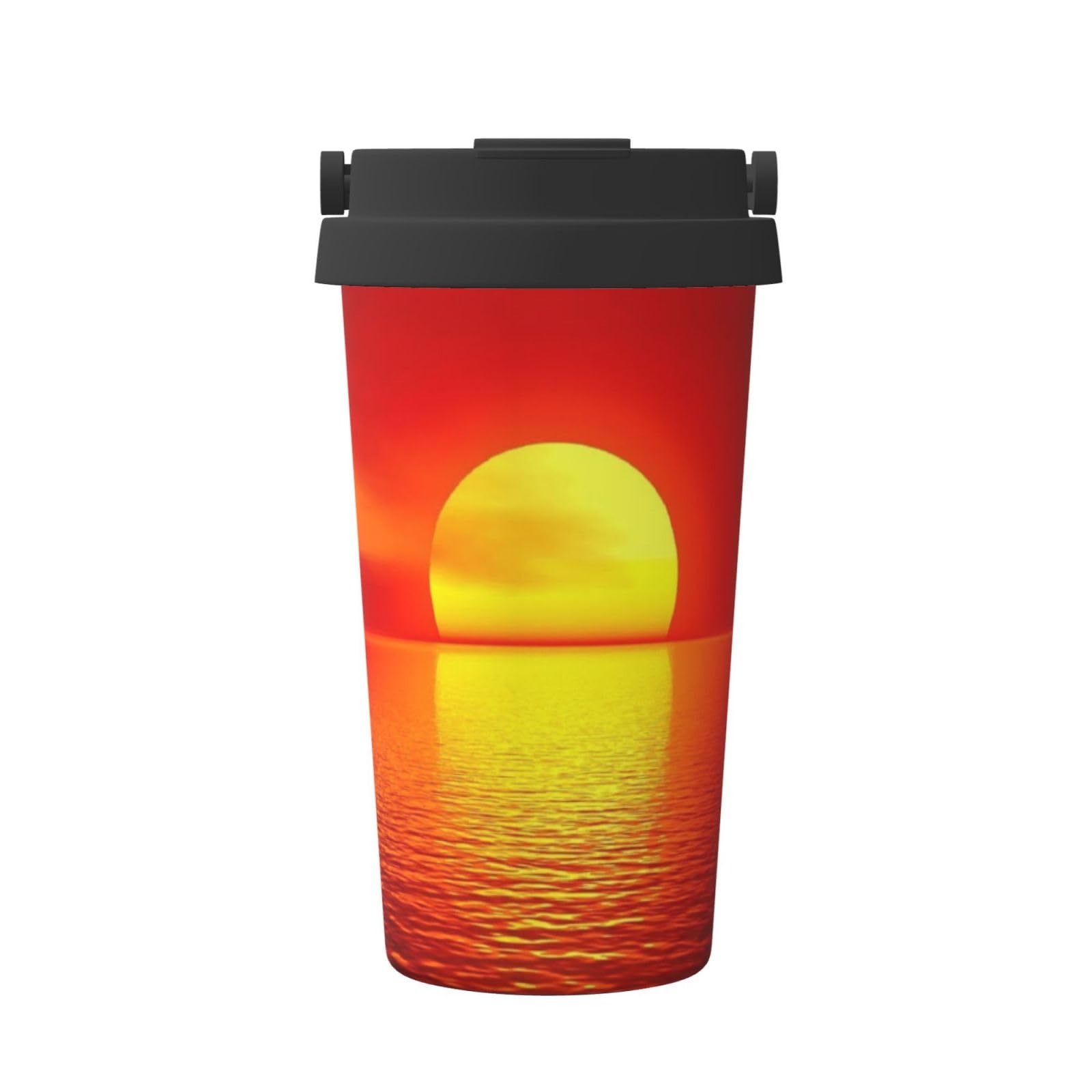 Red Sunrise Insulated Travel Coffee Mug with Handle,304 Stainless Steel,Leak-Proof,Full Wrap Printing,Keeps Hot/Cold for Hours,Car Office Use