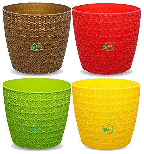 OSHIGREENS Round Flower Pot Set of 4 Small Flower Pot for Gifting and Table top Office use Multicolor (B08HWVRPD9) Amazon Price History, Amazon Price Tracker