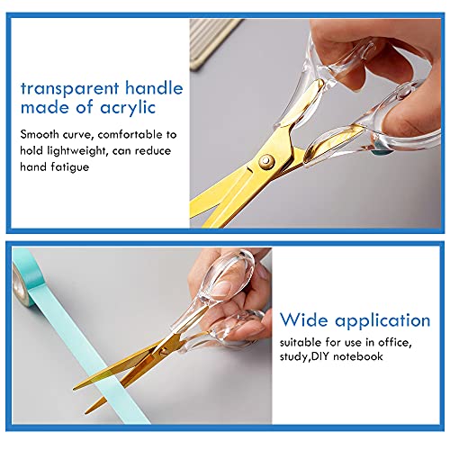 Acrylic Scissors,Stylish Scissors, Stainless Steel Scissors With Clear Acrylic Handle, Stationery Tool For Office, Home, School (Gold) #TOP3