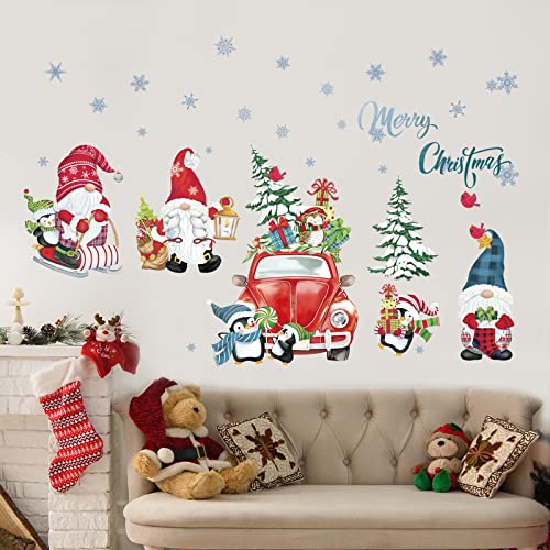 decalmile Christmas Red Car Gnome Window Wall Decals Christmas Trees Winter Wall Stickers Room Door Party Christmas Window Showcase Wall Decorations - Image 4