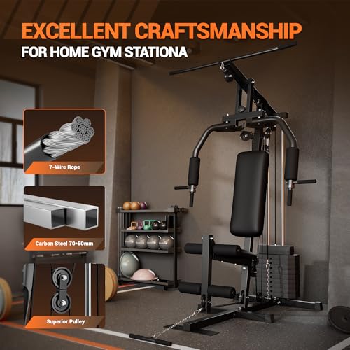 Home Gym Equipment, Multifunctional Workout Station with 100LBS Weight Stack, Home Gym Machine for Full Body Traning with LAT Pulldown System - Thumbnail 6