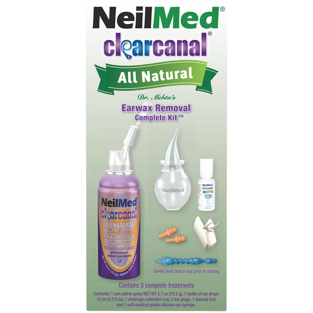 NeilMed Clearcanal All Natural Ear Wax Removal Complete Kit - 75mL Soften, Loosen and wash Out Excessive Wax Build up The Natural Way