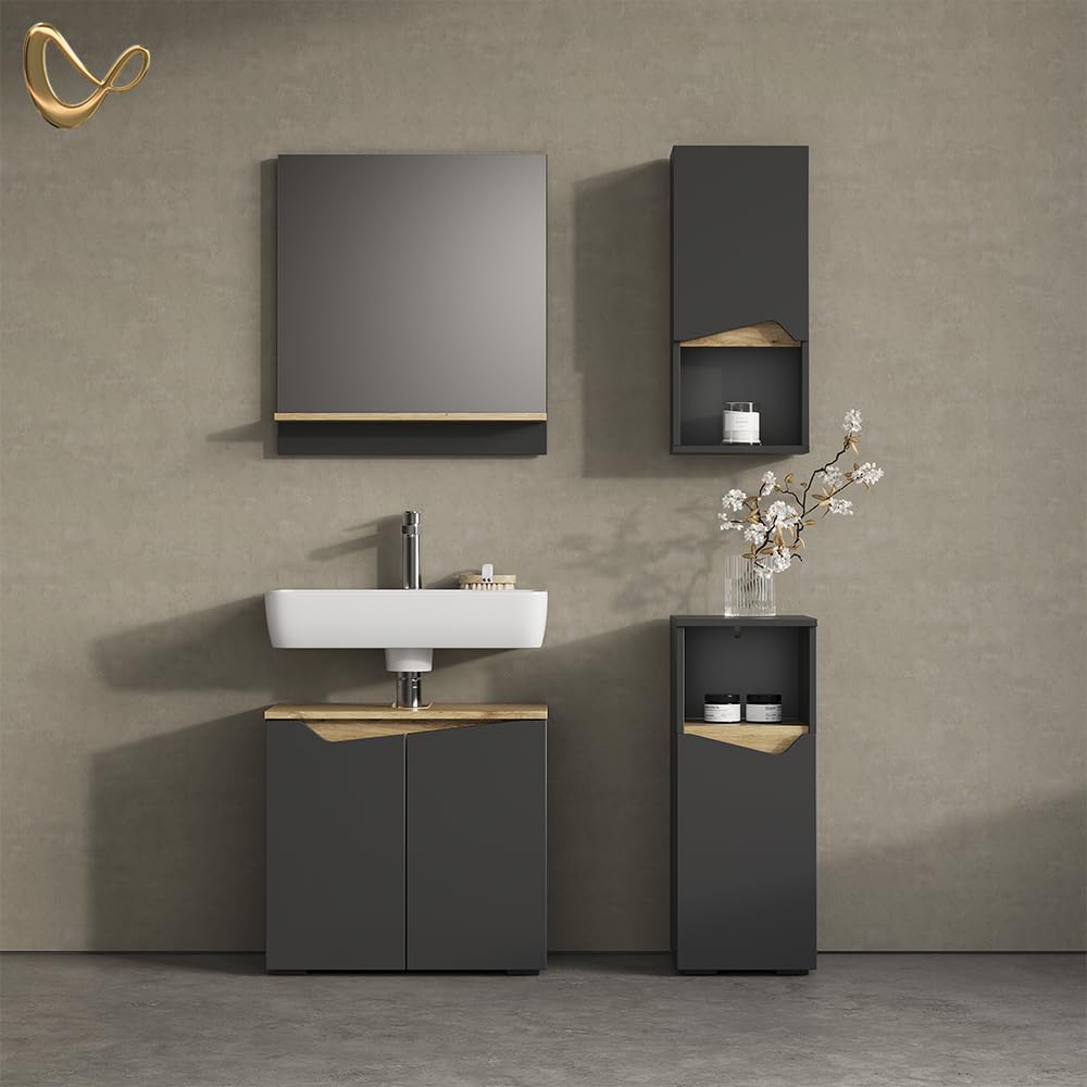 Livinity Badschrank Timavo, Anthrazit, 30 x 67 cm mit Tür und offenem Fach
