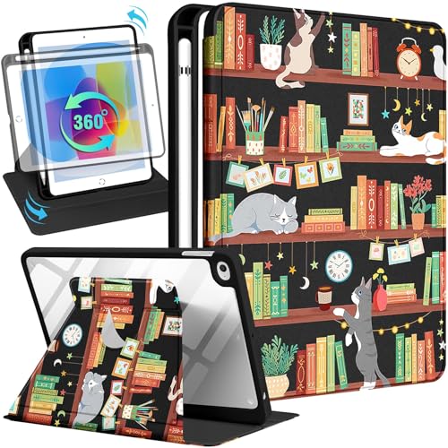 Uppuppy for Apple iPad mini 4/5 Case, for iPad mini 4th/5th Generation Cases Cute Cats Folio Cover with Pencil Holder Girls Women Girly Teens Fashion Rotating Stand for iPad mini 7.9 Inch