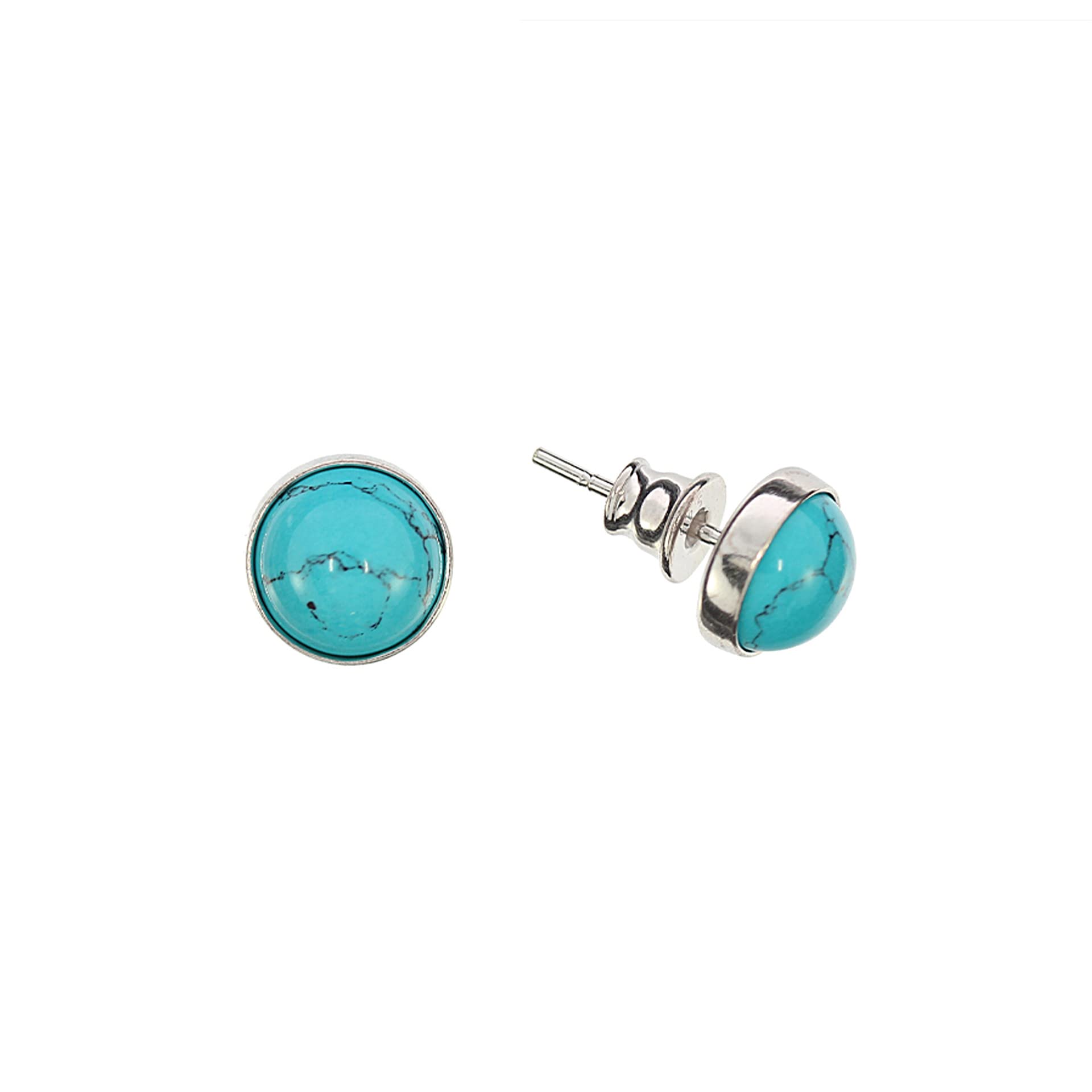 Orecchini turchesi forma tonda 9*9 mm incastonati in doppio castone in argento sterling 925 fatto a mano - Italia