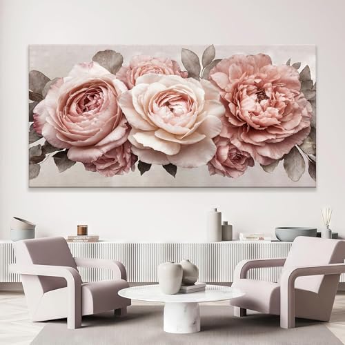 Image of TAIJXAGSG Large Canvas Wall Art For Living Room Prints Modern Canvas Art Wall Decor Pink Flower White Wall Art Picture For Bedroom Office Aesthetic Home Wall Decor Artwork 39 X 78 Inches