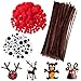Produktbild Pfeifenreiniger Braun zum Basteln Set, 100 Stück Pfeifenputzer Chenille Draht, 150 Stück Rote Pom Poms, 150 Stück Wackelaugen Selbstklebend für Deko und Weihnachten Rentieren Bastelzubehör Kinder