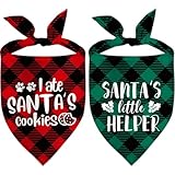 Christmas Dog Bandana, 2 Pack Red Green Plaid Pets Bandana Triangle Bibs Cat Scarf Set