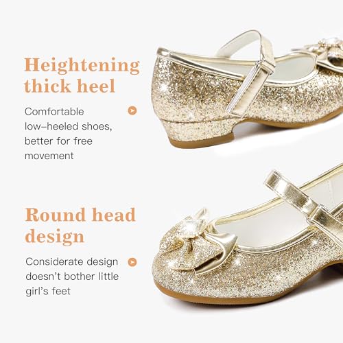 Furdeour Girls Dress Shoes Mary Jane Wedding Flower Bridesmaids Heels Glitter Princess Shoes for Kids Toddler4