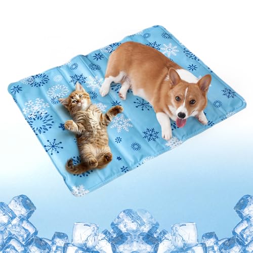 ペット ひんやりマット 犬 猫 冷却マット方形45x60cmペット用 クールマット 涼しい 熱中症 熱さ対策 接触冷感 防水 耐噛み 冷感シート 洗える 夏用ウサギ 対応 折り畳み可 寝具 (冷たい雪花)