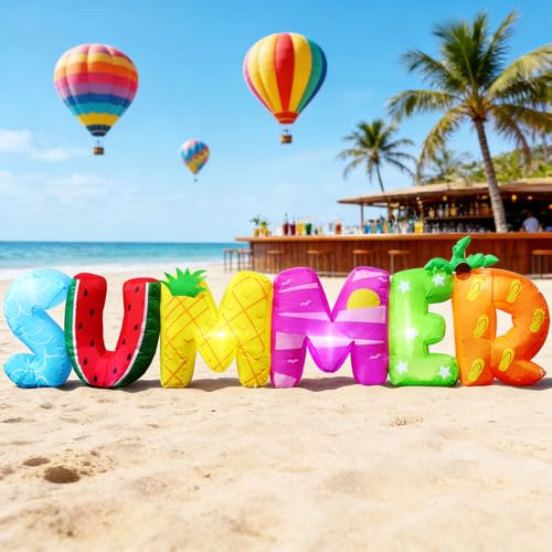 DomKom 8FT Summmer Inflatable Outdoor Decorations Build-in LED Lights Holiday Blow Up Yard Decoration for BBQ Holiday Party Outdoor Garden Yard Lawn Dcor