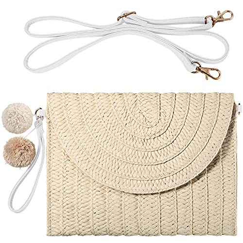 Frienda Straw Shoulder Bag Women Straw Clutch Crossbody Wallet(Creamy White)