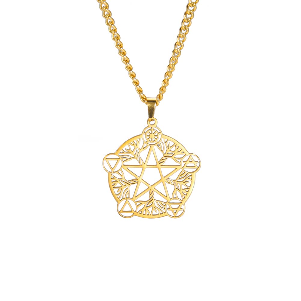 Collana con ciondolo a forma di albero della vita, con albero della vita, regolabile, in acciaio inox, pentacolo celtico, pentacolo, pagano, wiccan, gioielli di Natale, regali per donne e uomini
