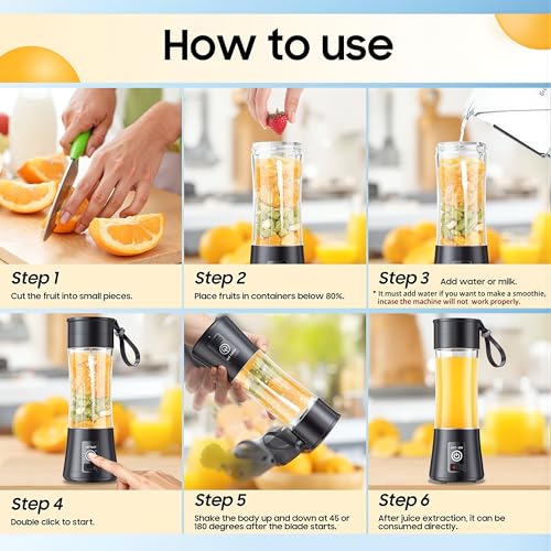 Image of Portable USB Juicer Blender, 6-Blade Rechargeable Mini Mixer Grinder Bottle for Smoothies, Protein Shakes & Juices, Personal Size Travel Blender with Built-In Jar (Multicolor)