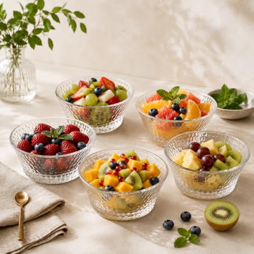 Image of WRINGO 3.5 Inch Glass Ice Cream Bowl, Dessert Bowls for Ice Cream, Pudding, Custard, Fruit Salad, Transparent Serving Bowls for Home, Kitchen & Party Use (Set of 6)