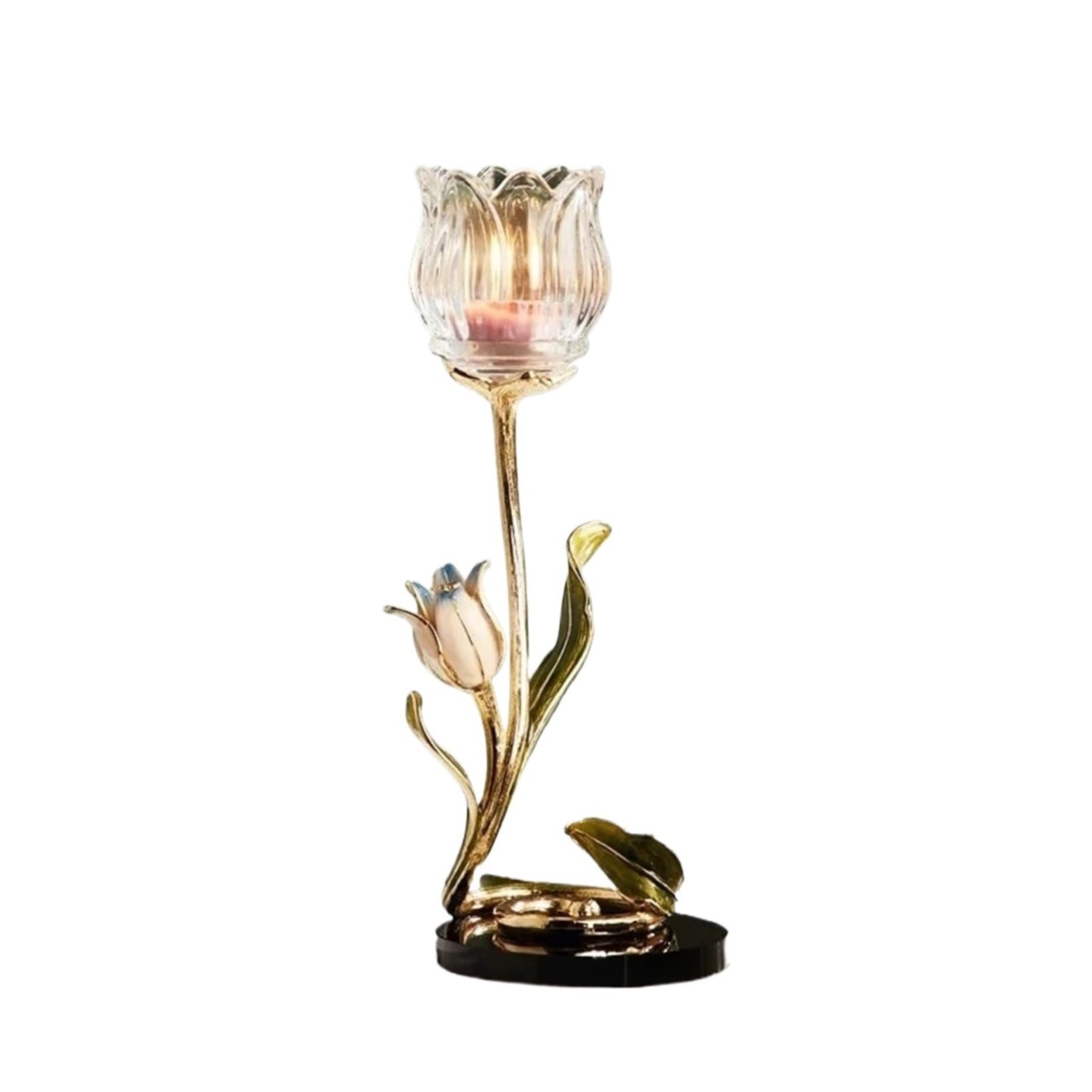 Metal Candle Holder Zinc Alloy Glass Aromatherapy Candle Holder Romantic Dining Table Decor Tulip-Shaped Stand Artistic