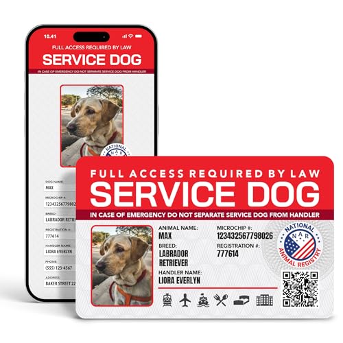 Customizable Service Dog ID - Horizontal - 14 Service Dog Types: PTSD, Guide, Emotional, Autism, etc. - Printed ID & Personal Digital Page on National Animal Registry - ADA Reference