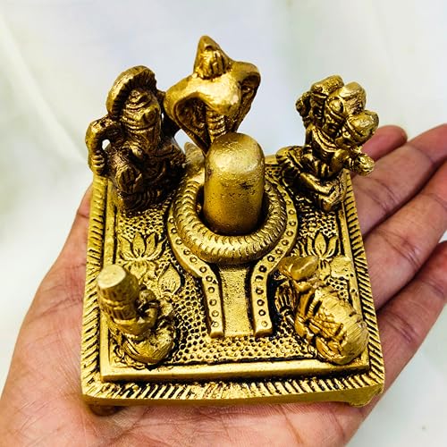 Estatua de latón Shiva Lingam con Nandi Ganesh y Parvati 3 pulg miniatura 6