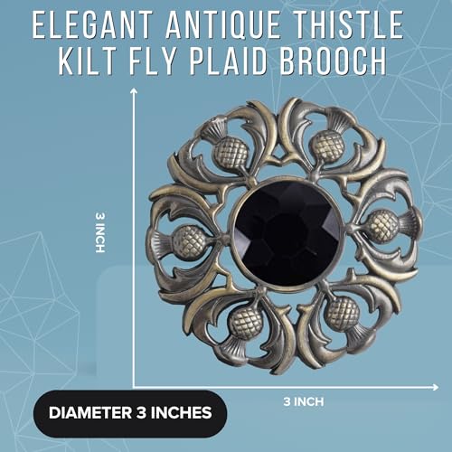 Image of Luxurious Scottish Kilt Fly Plaid Brooch - Premium Thistle Design Adorned with Sparkling Stones, Handcrafted Tartan Sash Pin, Luxurious Accessory for Women's Highland Dress