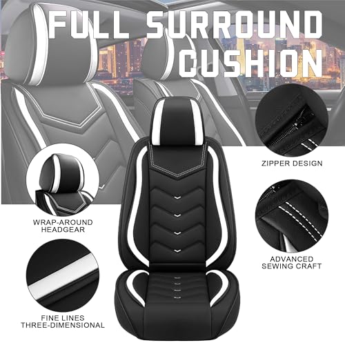Image of CTDS Car Seat Covers for VW Tiguan 2009-2026, Stylish Sport Seat Cover, Premium Nappa Leather Car Seat Cover. Automobile Seat Covers Sets.(Standard 2 Seats /Black White)