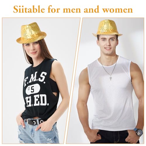 Aomig Sequin Hat, Glitter Jazz Caps for Adult, Sequin Fedora Hat for Party, Hip-Hop Sequin Hat Fancy Dress, Shiny Disco Hat for Hen Party Night Jazz Dancers Gangsters Rapper Cowboy Mardi Gras Silver - Image 4