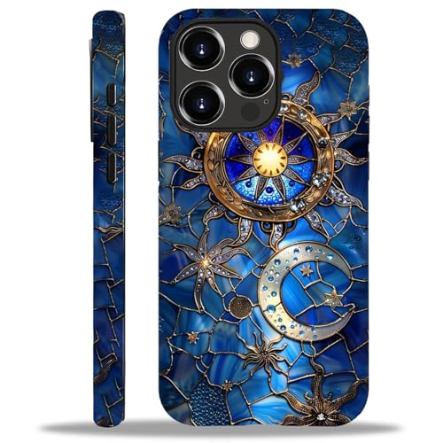 ZHEGAILIAN Case for iPhone 14 Pro,Stained Glass Moon Sun for 2 in 1 Hard Shell + Soft Silicone,Shockproof Bumper Drop Protective Case for iPhone 14 Pro