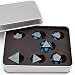 IvyFieldDice Shiny Black Painted and Blue Numbers, Polyhedral Metal Dice with Metal Case, Set of 7 for RPG D&D Math Teaching