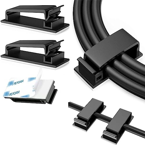 50 piezas Clips para cables, clips autoadhesivos para gestión de cables, organizadores de cables para electrodomésticos, PC, pared, cable Ethernet bajo escritorio, mesita de noche para hogar, oficina y coche (Negro) miniatura 3