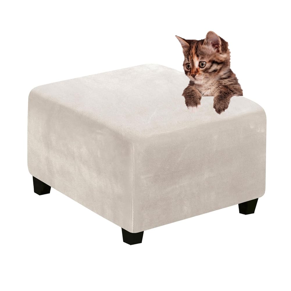 DMBAOD Velvet Plush Stretch Footstool Cover High Stretch Velvet Footstool Protector Cover beige XX-LARGE