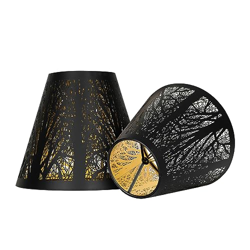 Small Lamp Shades Set of 2 ALUCSET Chandelier Shades Mini Lamp Shade 3" X 6" X 5", Bell, Clip on Lamp Shade (Black Gold) Black Gold Grove 3*6*5 inch