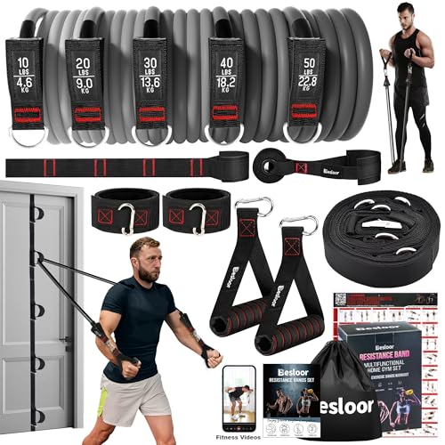 Besloor Resistance Band Set with Handles. Home Fitness Equipment for Total Body Workout - Includes...