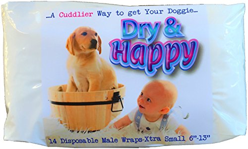 Pet MasterMind Dry & Happy 14 Count Extra-Small Disposable Male Dog Wraps for Marking, Urinary Incontinence and Excitable Urination
