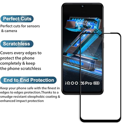 Image of Premium HD+ Tempered Glass Screen Protector Guard Compatible For Iqoo Z6 Pro 5G (6.44 Inch, Pack of 1) | Edge to Edge Coverage With Easy to installation kit for Smartphone