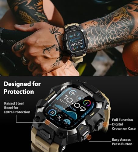 Image of ULTIMAL Rugged Case with Band for Apple Watch 49mm,Compatible with Apple Watch Ultra 3 /2 /1, Military Grade Shockproof Bumper Cover for iWatch Tactical Band Men (49mm,Desert Yellow)