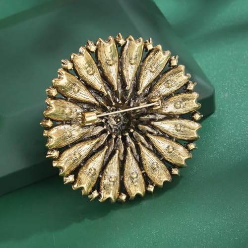 Image of Rhinestone Crystal Flower Brooch Pin Sparkling Large Crystal Sunflower Brooch Vintage Floral Lapel Pins Rhinestone Flower Bouquet Broochs Rose Snowflake Broochs Wedding Bridal Dress Jewelry for Women
