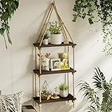 BAMFOX Hanging Wall Shelves,Swing Rope Floating Shelf,3 Tier Bamboo Hanging Storage Shelves for Living Room/Bedroom/Bathroom and Kitchen