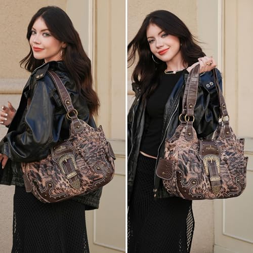 Image of Angel Kiss Hobo Bags for Women Vegan Leather Purses and Handbags Ladies Chic Shoulder Bags Crossbody Purses with Metal Studs
