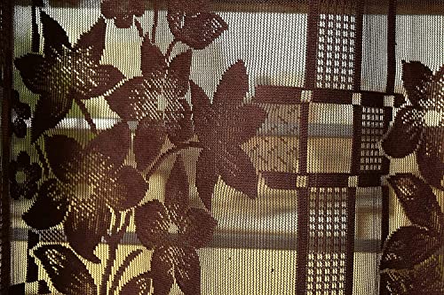 Image of Fabrilia Heavy Polyester Net Semi Transparent Fancy Grommet Semi Sheer Curtains, Floral Design, Coffee, Window- 4 Feet X 5 Feet, Pack Of 2 Pcs
