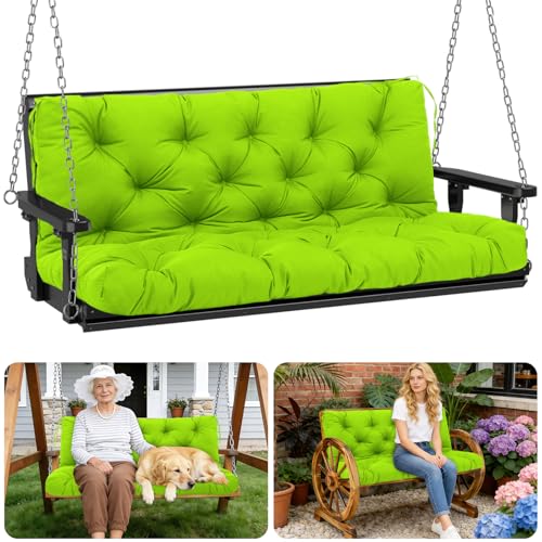 Image of Porch Swing Cushions Outdoor 60 inch x 40 Waterproof Swing Cushions 3 Seater Replacement with Backrest & 8 Ties 5 inch Thick Bench Swing Cushions for Outdoor Furniture Patio(Grass Green)