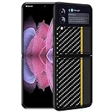 Ranyi for Samsung Galaxy Z Flip 3 5G Case, Slim Fit Carbon Fiber Texture Case Shock Absorbing Full Body Protective Flexible TPU Rubber Bumper Case Cover for Samsung Galaxy Z Flip 3 5G 2021 Yellow