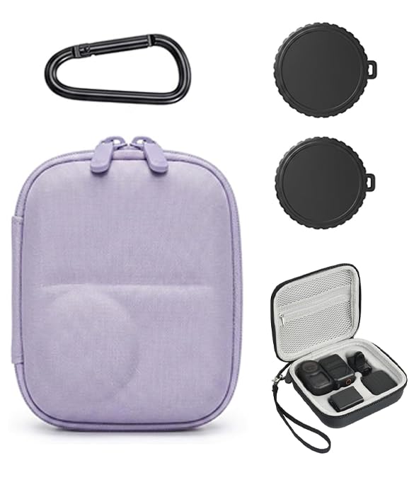 Image of embroidery 4PCS Camera Case, Digital Camera Case, Carrying Case with Carabiner and Lens Covers, Storage for Vlogging and Outdoor Photography, Includes Storage Bag Carabiner and Two Lens Caps