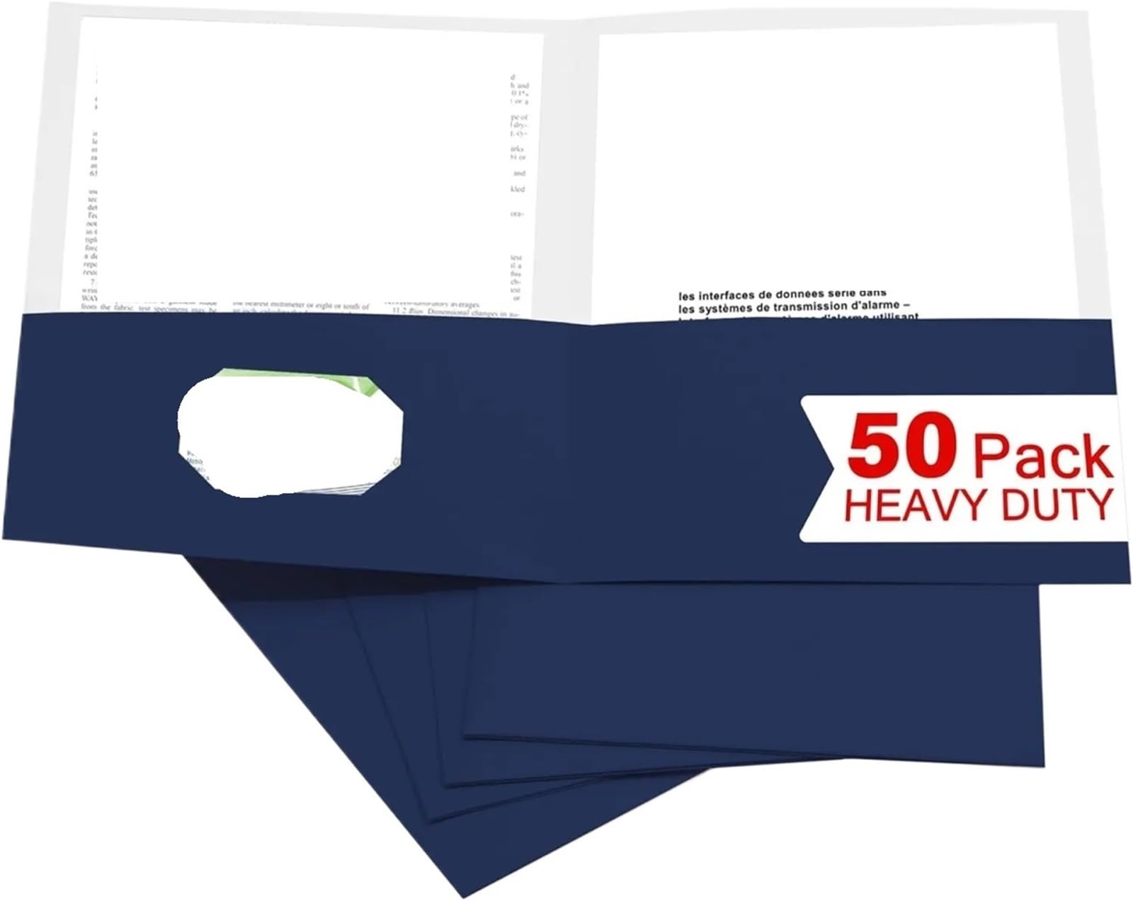 Dokumentenmappen aus strukturiertem Papier, zwei Taschen, mit Kartenschlitz, Briefgröße, für Schule, Büro, Business, Königsblau, 50 Stück