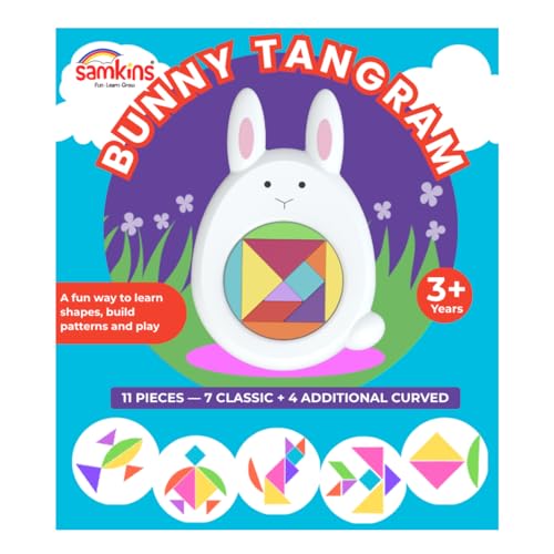 Image of 11 Piece Tangram Puzzle for Kids Aged 3-10 Years - Educational STEM & Brain Teaser Toy | Montessori Shape Puzzle with 7 Classic + 4 Curved Pieces | Build 50+ Animals & Objects