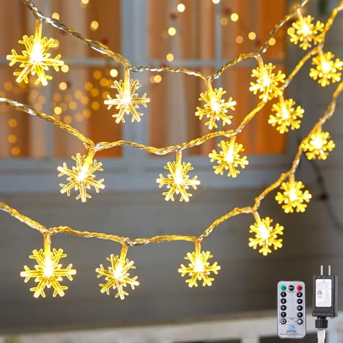 2 Sets Christmas Lights 100 Led Snowflake String Lights, 43 Ft Plug in Fairy Lights 8 Modes with Timer & Remote, Waterproof Connectable for Indoor Outdoor Birthday Wedding Party Warm White 2 Sets Christmas Lights 100 Led Snowflake String Lights, 43 Ft Plug in Fairy Lights 8 Modes with Timer & Remote, Waterproof Connectable for Indoor Outdoor Birthday Wedding Party Warm White