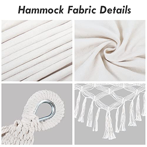 Oriolus Double Boho Macrame Hammock With Spreader Bar And Tassels Heavy Duty Indoor Outdoor 2 Person Hammock For Bedroom Patio Porch Backyard Max Load Upto 350 Lbs, Cream #TOP2