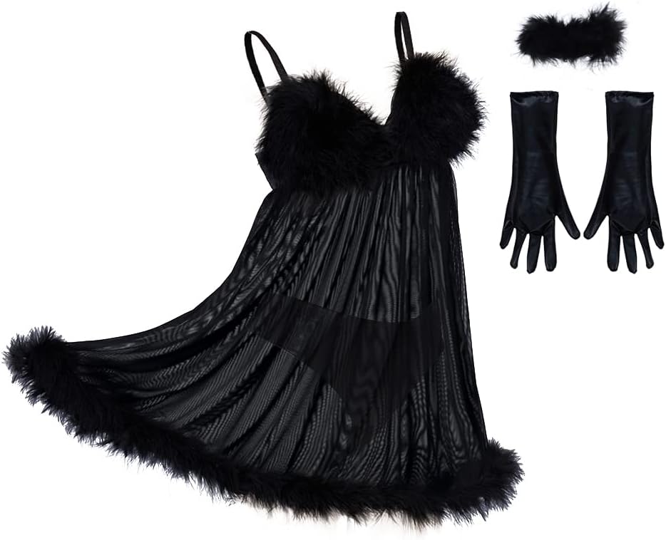 RocailleCos Women's Fembot Cosplay Costume Sexy Feather Lingerie Suit Pink Suspender Dress Halloween Uniform
